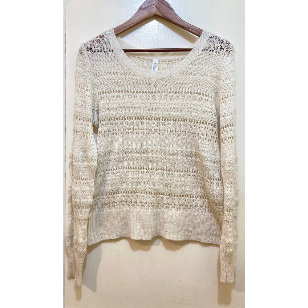 Aeropostale Sweater Open Knit Long Sleeve Womens‎ L Pullover Cream Boho Beachy
